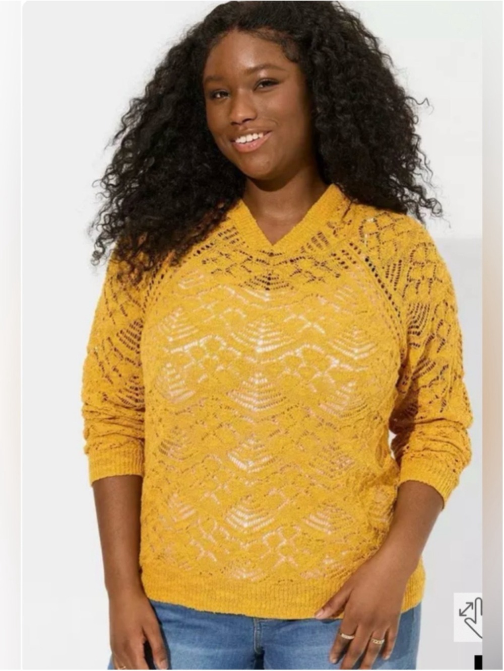 Torrid Pointelle Open-Weave V-Neck Yellow Women's Hoodie Sweater size 2x